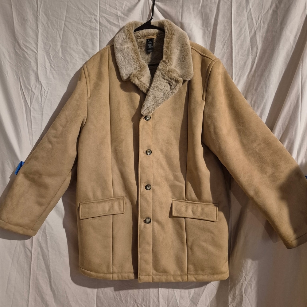 Claiborne Tan Pea Coat with Faux Fur Collar